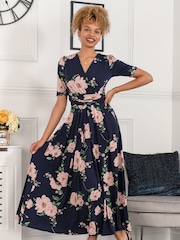 Jolie Moi Blue Daria Pleat Maxi Jersey Dress - Image 4 of 5