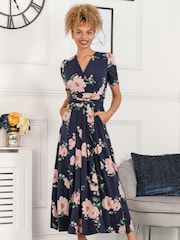 Jolie Moi Blue Daria Pleat Maxi Jersey Dress - Image 5 of 5