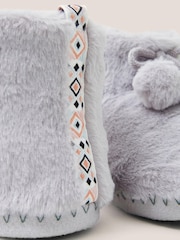 White Stuff Grey Faux Fur Bootie Slippers - Image 4 of 4