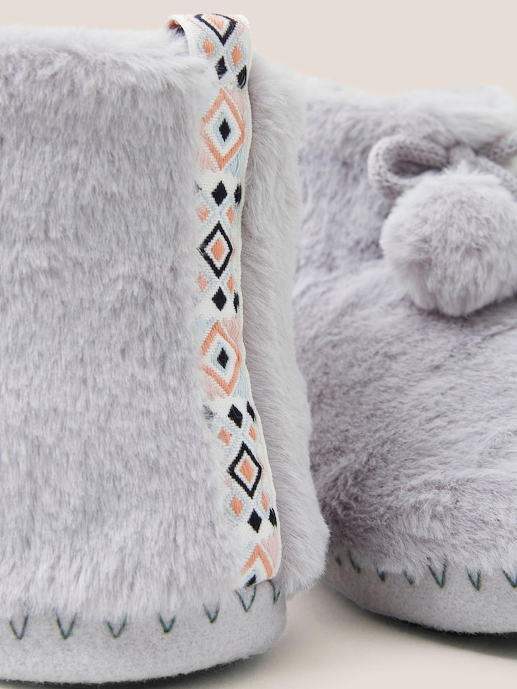 White Stuff Grey Faux Fur Bootie Slippers - Image 4 of 4 White Stuff Grey Faux Fur Bootie Slippers - Image 4 of 4