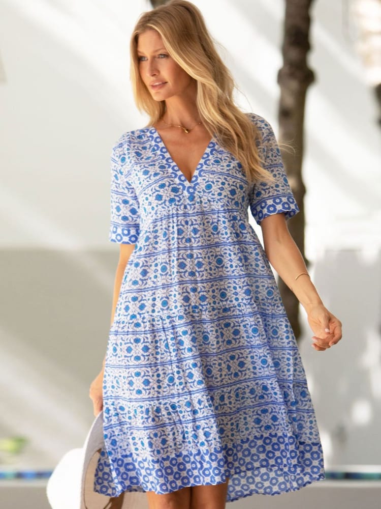 Aspiga Blue Santorini 100% Cotton Dress - Image 1 of 3