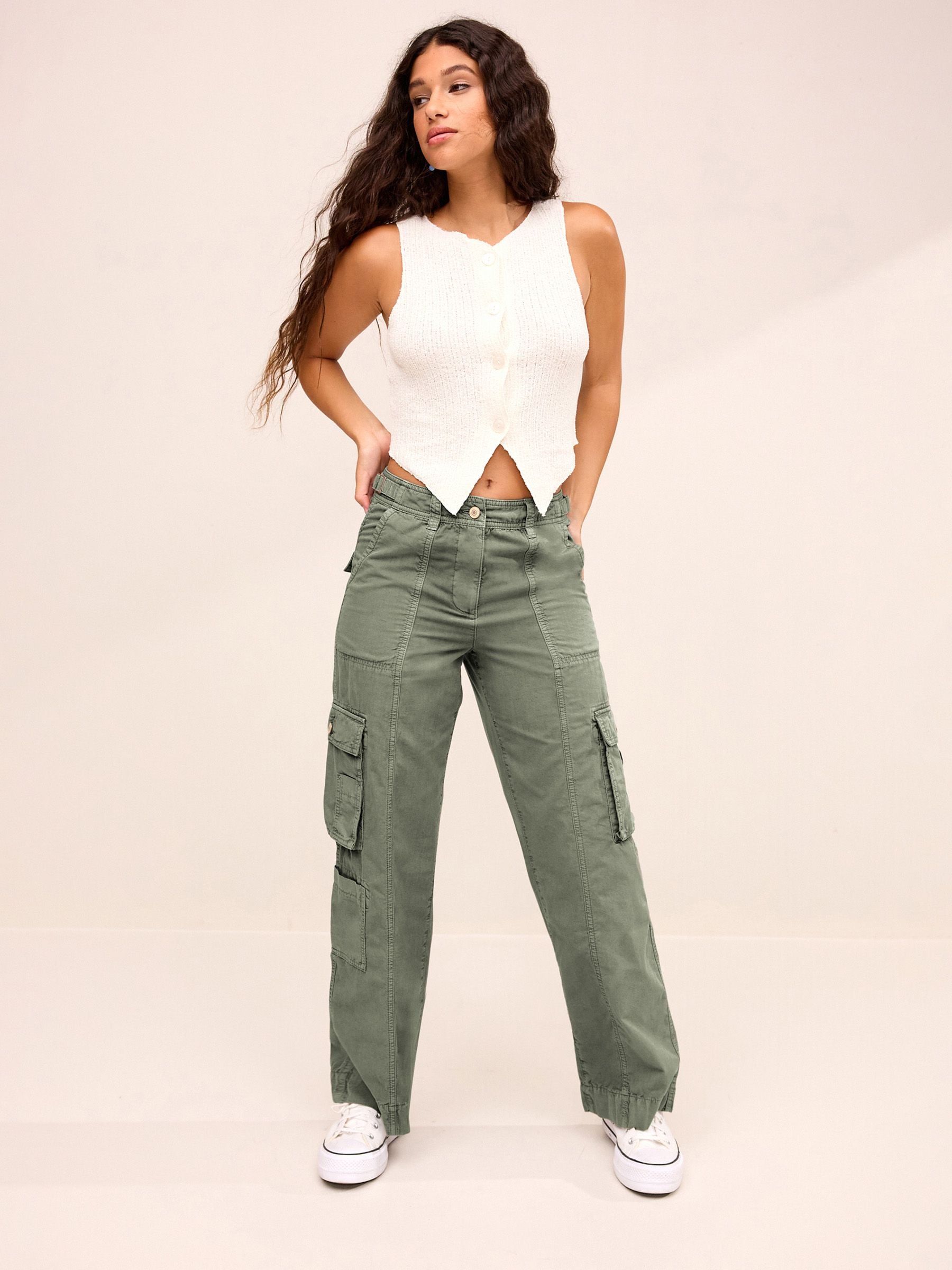 Buy Khaki Green 100 Cotton Adjustable Waist Cargo Trousers from Next South Africa