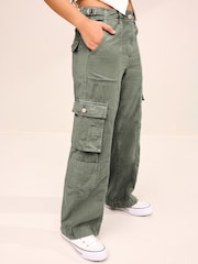 Khaki Green 100% Cotton Adjustable Waist Cargo Trousers - Image 3 of 7