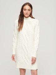 Superdry White 100% Cotton Cable Mock Neck Jumper Dress - Image 1 of 5