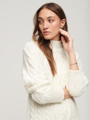 Superdry White 100% Cotton Cable Mock Neck Jumper Dress - Image 2 of 5