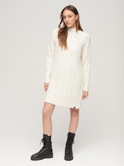 Superdry White 100% Cotton Cable Mock Neck Jumper Dress - Image 3 of 5