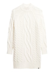 Superdry White 100% Cotton Cable Mock Neck Jumper Dress - Image 4 of 5