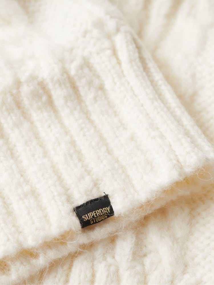 Superdry White 100% Cotton Cable Mock Neck Jumper Dress - Image 5 of 5