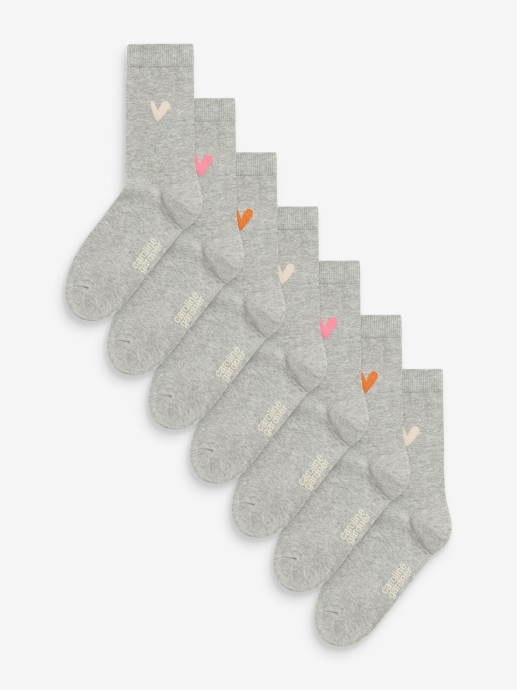 Caroline Gardner Grey Signature Heart Motif Crew Socks 3 Pack - Image 1 of 8