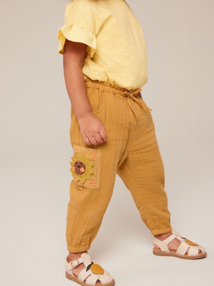 Ochre Yellow Crochet Pocket Trousers (3mths-7yrs) - Image 2 of 7