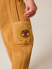 Ochre Yellow Crochet Pocket Trousers (3mths-7yrs) - Image 4 of 7
