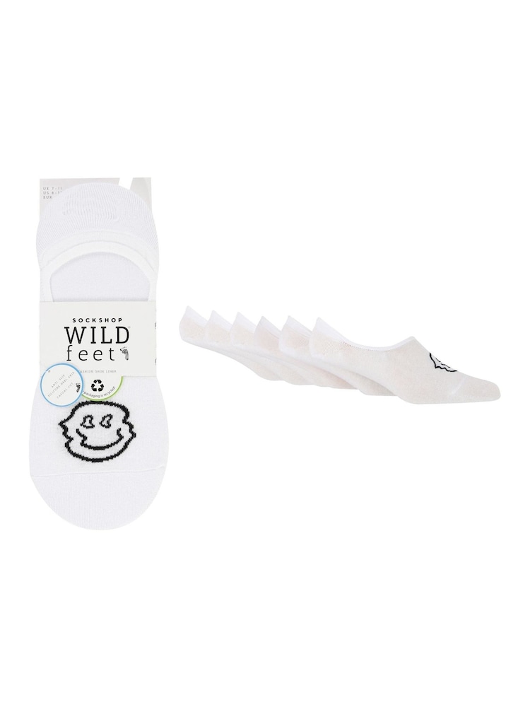 Wild Feet White No Show Funny Faces Socks 6 Pack - Image 1 of 4