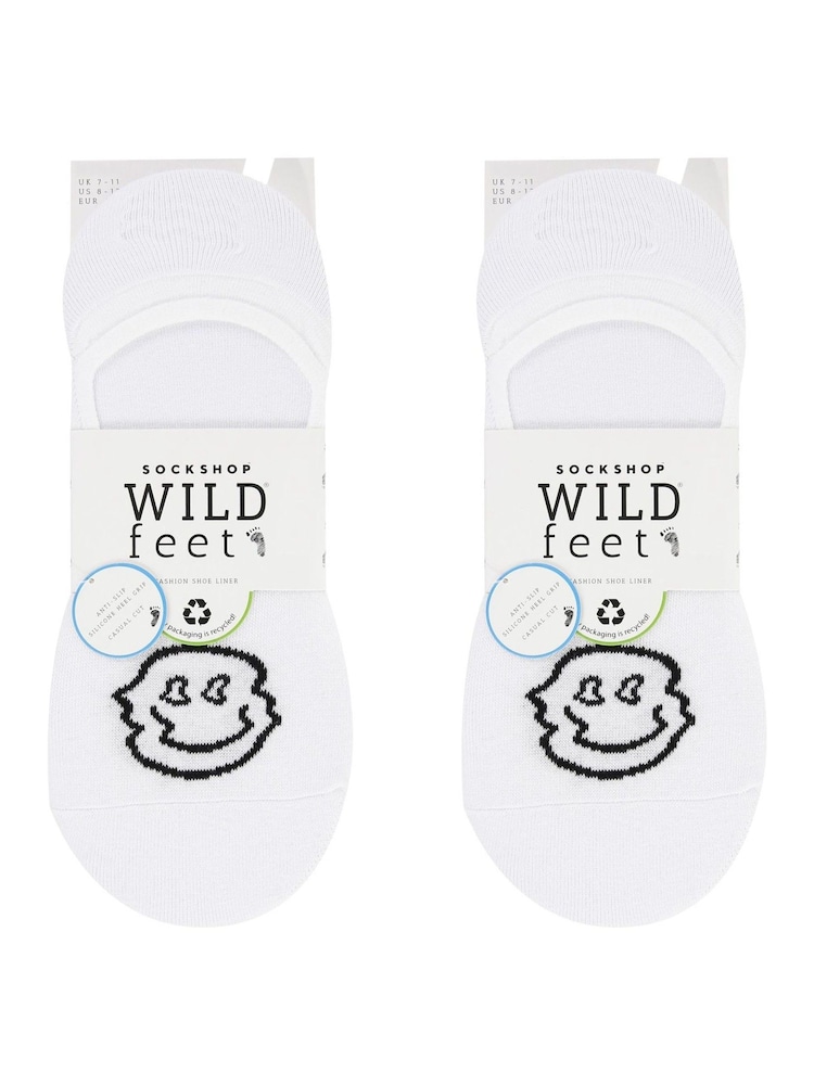 Wild Feet White No Show Funny Faces Socks 6 Pack - Image 2 of 4