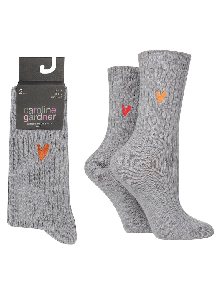 Caroline Gardner Grey Bamboo Supersoft Leisure Socks 2 Pack - Image 1 of 5