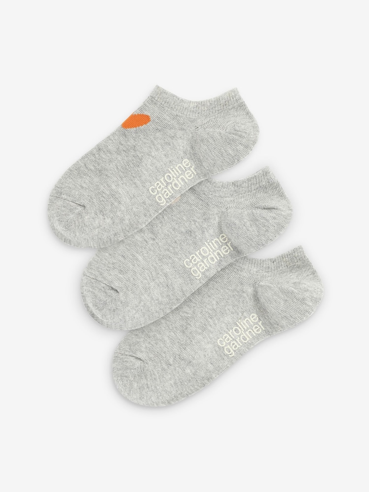 Caroline Gardner Grey Super Low Cut Trainer Socks 3 Pack with Heart Motif - Image 1 of 4