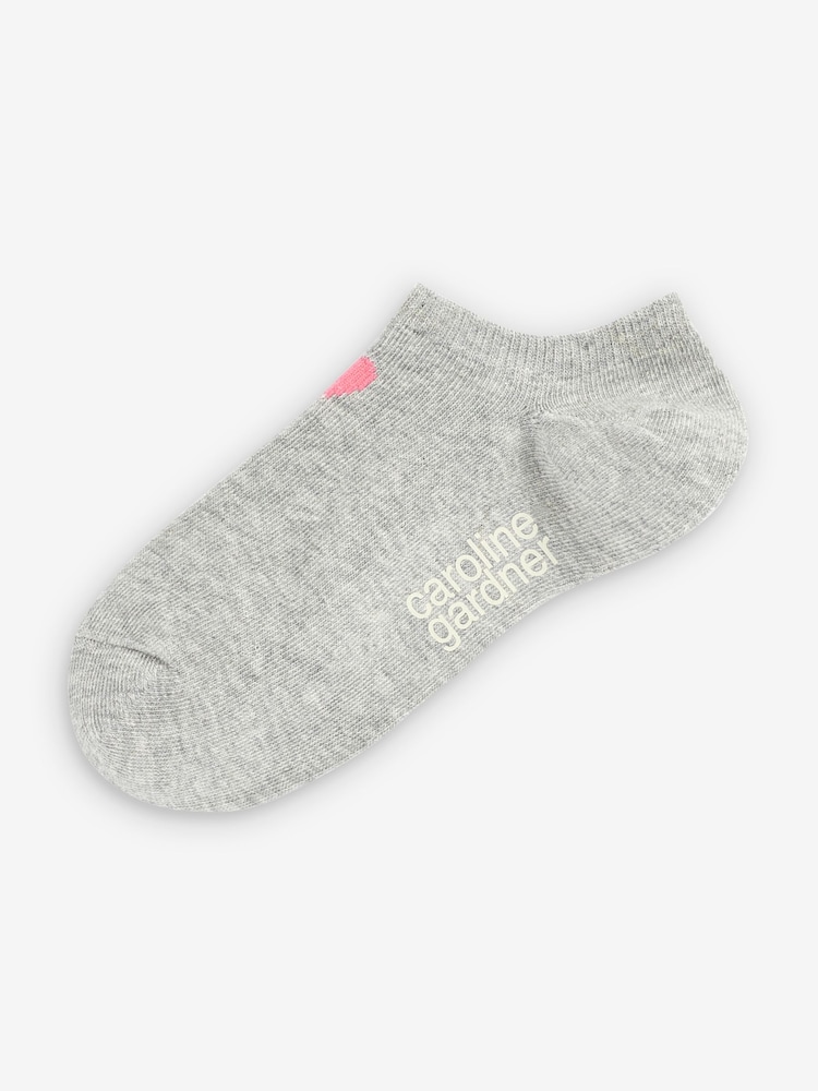 Caroline Gardner Grey Super Low Cut Trainer Socks 3 Pack with Heart Motif - Image 2 of 4