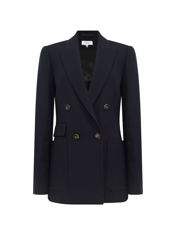 Reiss Navy Larsson Double Breasted Twill Blazer - Image 2 of 6