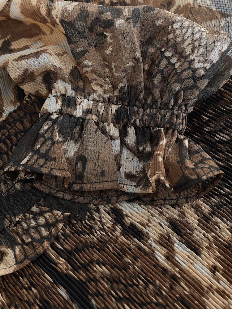 Khaki Green Animal Snake Effect Long Sleeve Chiffon Mini Dress - Image 7 of 7