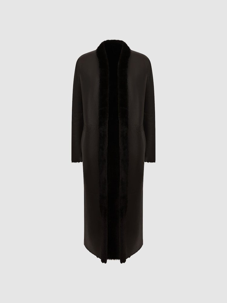 Reiss Chocolate Orla Reversible Leather Shearling Jacket - Image 2 of 9 Reiss Chocolate Orla Reversible Leather Shearling Jacket - Image 2 of 9
