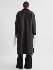 Reiss Chocolate Orla Reversible Leather Shearling Jacket - Image 5 of 9