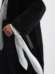 Reiss Chocolate Orla Reversible Leather Shearling Jacket - Image 6 of 9