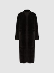 Reiss Chocolate Orla Reversible Leather Shearling Jacket - Image 8 of 9