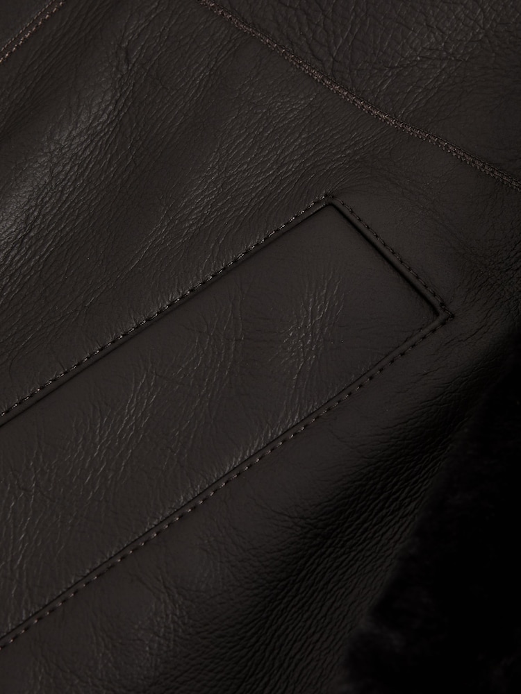 Reiss Chocolate Orla Reversible Leather Shearling Jacket - Image 9 of 9