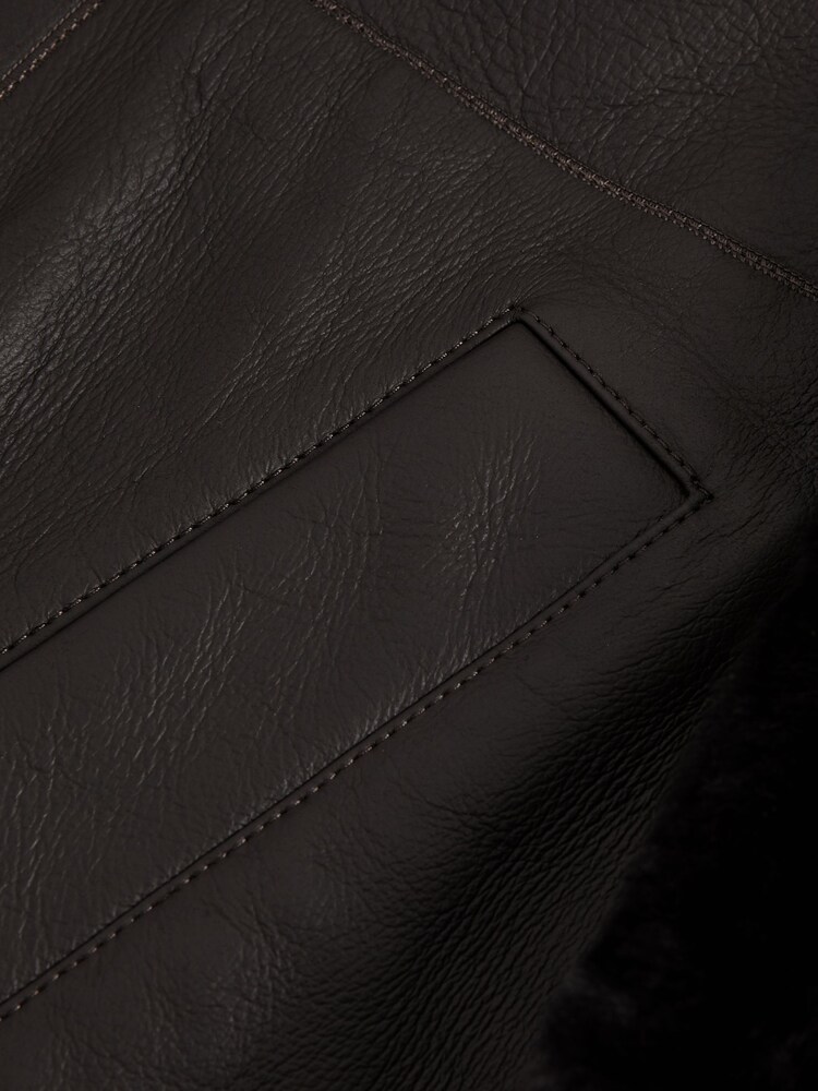 Reiss Chocolate Orla Reversible Leather Shearling Jacket - Image 9 of 9 Reiss Chocolate Orla Reversible Leather Shearling Jacket - Image 9 of 9