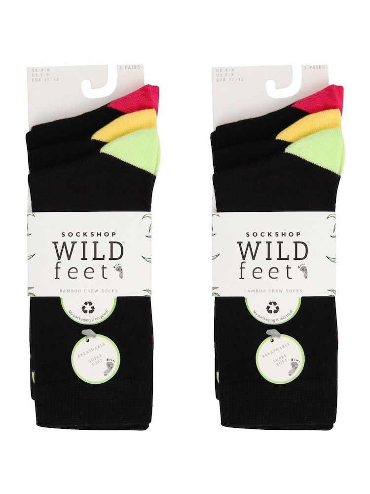 Wild Feet Black Wild Sole Bamboo Crew Black Socks 6 Pack - Image 2 of 4
