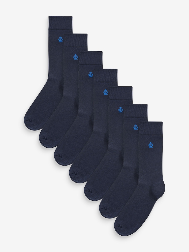 Jeff Banks Blue Recycled Cotton Classsic Crown Logo Socks 7 Pack - Image 1 of 2