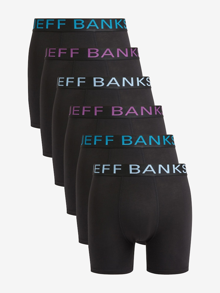Jeff Banks Black Bamboo Pop Colour Waistband Trunks 6 Pack - Image 1 of 7 Jeff Banks Black Bamboo Pop Colour Waistband Trunks 6 Pack - Image 1 of 7