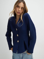 River Island Blue Long Sleeve Button Front Peplum Jacket - Image 1 of 4