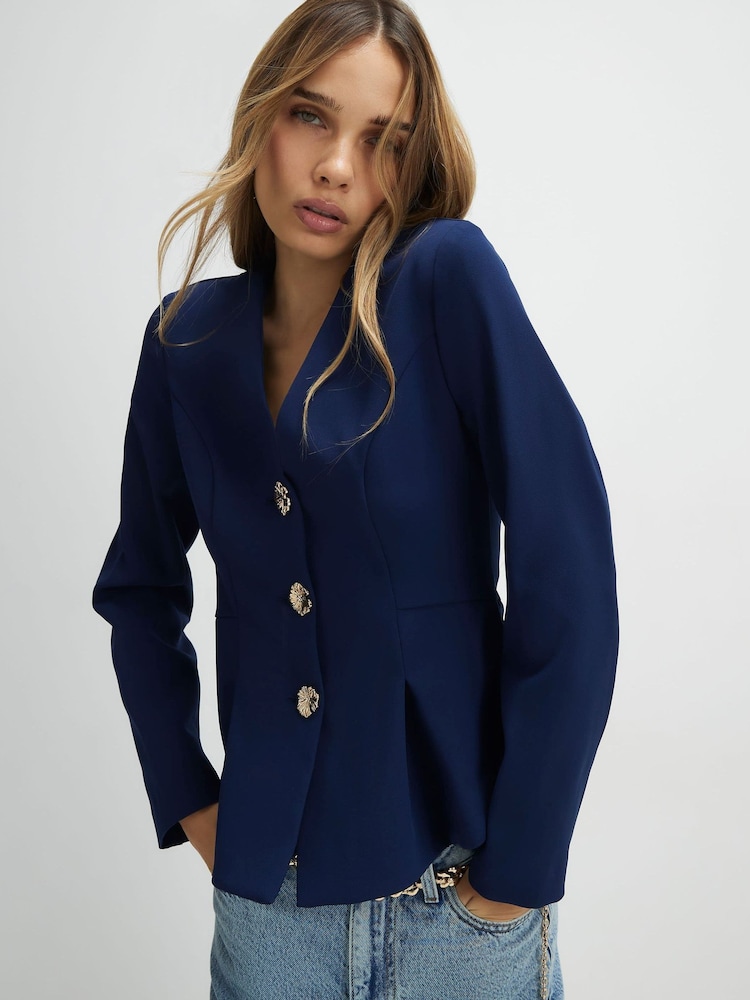 River Island Blue Long Sleeve Button Front Peplum Jacket - Image 1 of 4