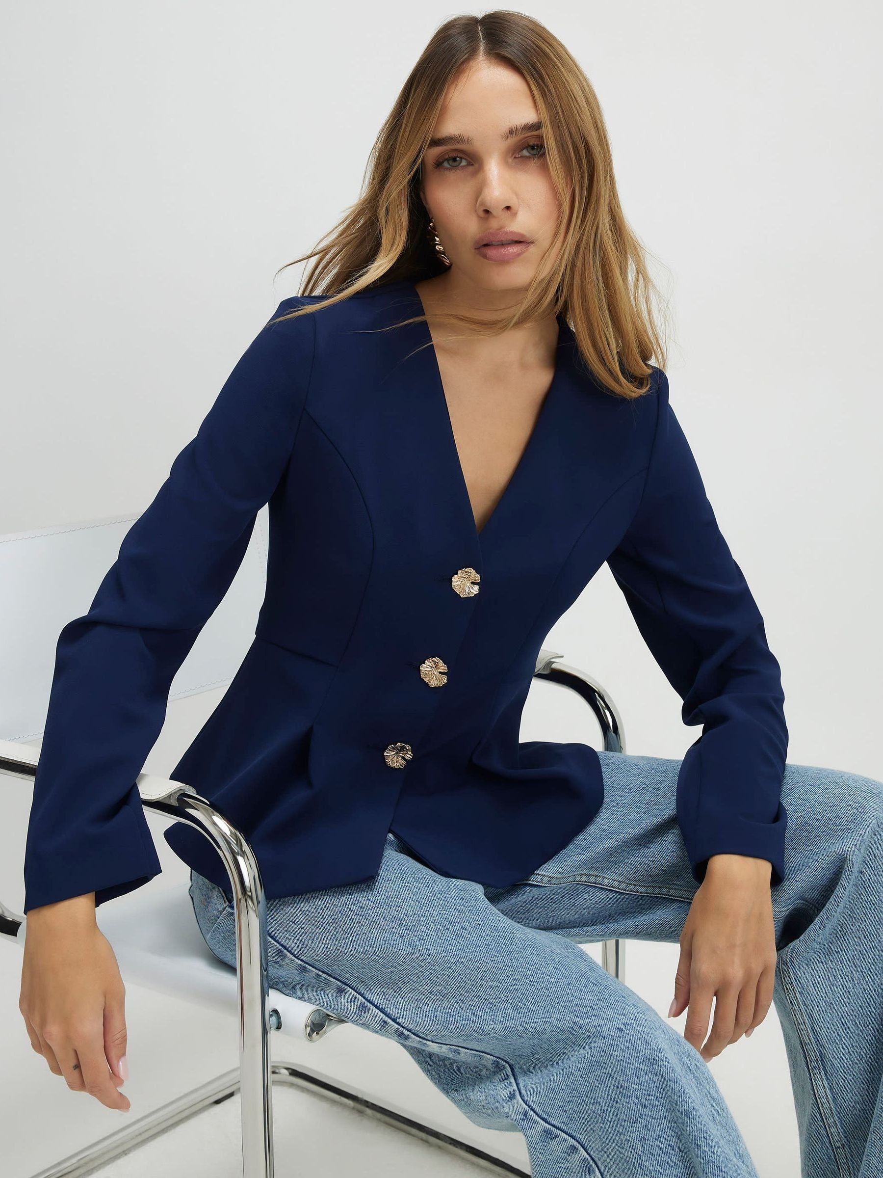 Buy River Island Blue Long Sleeve Button Front Peplum Jacket from