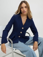 River Island Blue Long Sleeve Button Front Peplum Jacket - Image 3 of 4