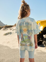 Blue Surf Tie Dye Oversized T-Shirt and Cycle Shorts Set (3-16yrs) - Image 1 of 7