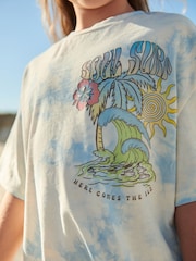 Blue Surf Tie Dye Oversized T-Shirt and Cycle Shorts Set (3-16yrs) - Image 4 of 7