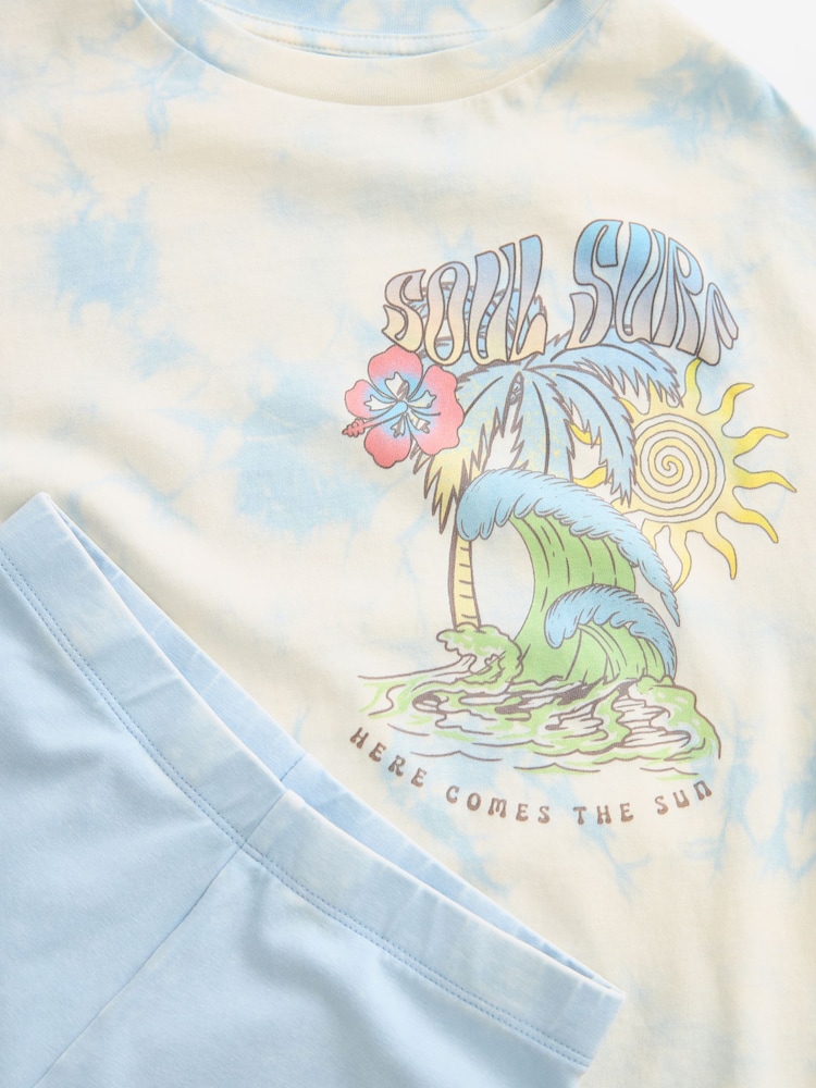 Blue Surf Tie Dye Oversized T-Shirt and Cycle Shorts Set (3-16yrs) - Image 7 of 7