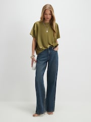 River Island Green Short Sleeve Batwing Satin T-Shirt - Image 3 of 4