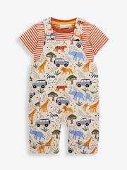 JoJo Maman Bébé Natural 2-Piece Natural Safari  Print Baby Dungarees Set - Image 1 of 3