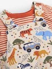 JoJo Maman Bébé Natural 2-Piece Natural Safari  Print Baby Dungarees Set - Image 3 of 3