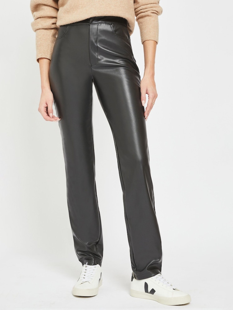NOISY MAY Black Faux Leather High Waisted Trousers - Image 1 of 5