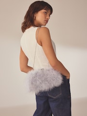 Grey Feather Clutch Bag - Image 3 of 9