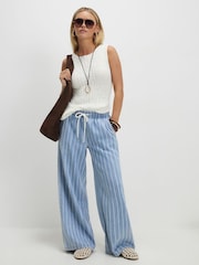 River Island Blue Petite Wide Leg Pyjamas Style Drawstring Jeans - Image 1 of 4