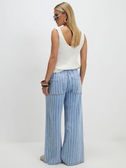 River Island Blue Petite Wide Leg Pyjamas Style Drawstring Jeans - Image 2 of 4