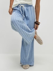River Island Blue Petite Wide Leg Pyjamas Style Drawstring Jeans - Image 3 of 4