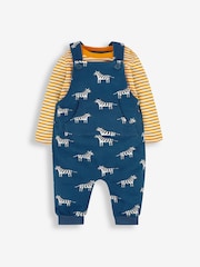 Indigoblau/Zebra - Jojo Maman Bébé – Latzhosen und Streifen-Top im Set - Bild 1 von 5