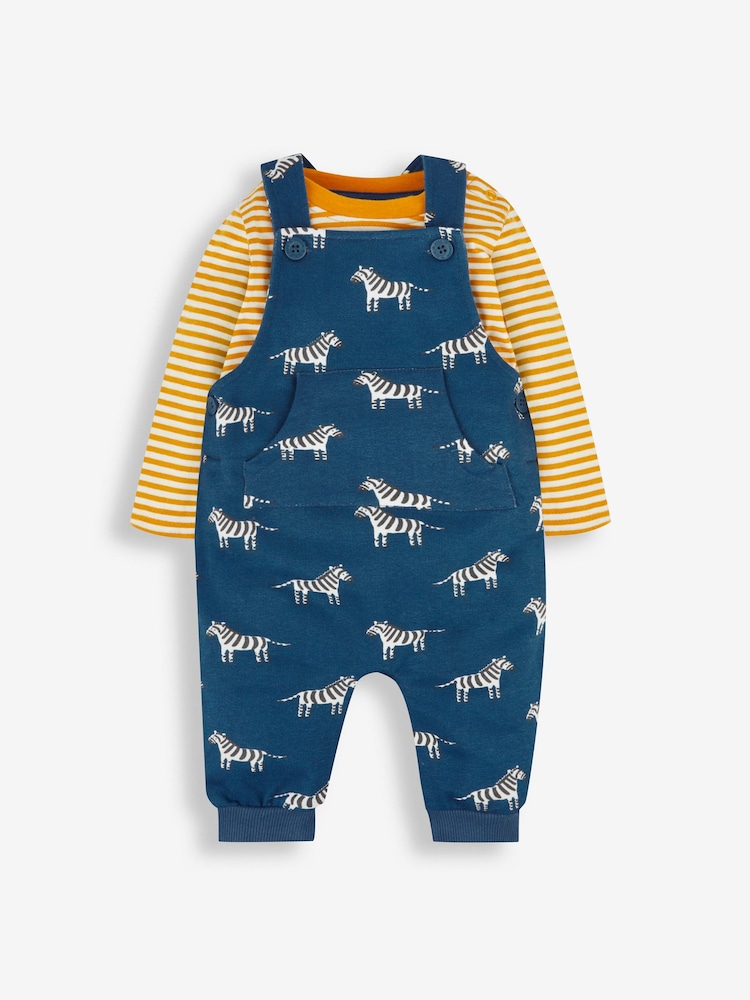 Indigoblau/Zebra - Jojo Maman Bébé – Latzhosen und Streifen-Top im Set - Bild 1 von 5