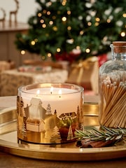 Red Festive Spice Scented Christmas 3 Wick Light Up Candle - Image 1 of 3