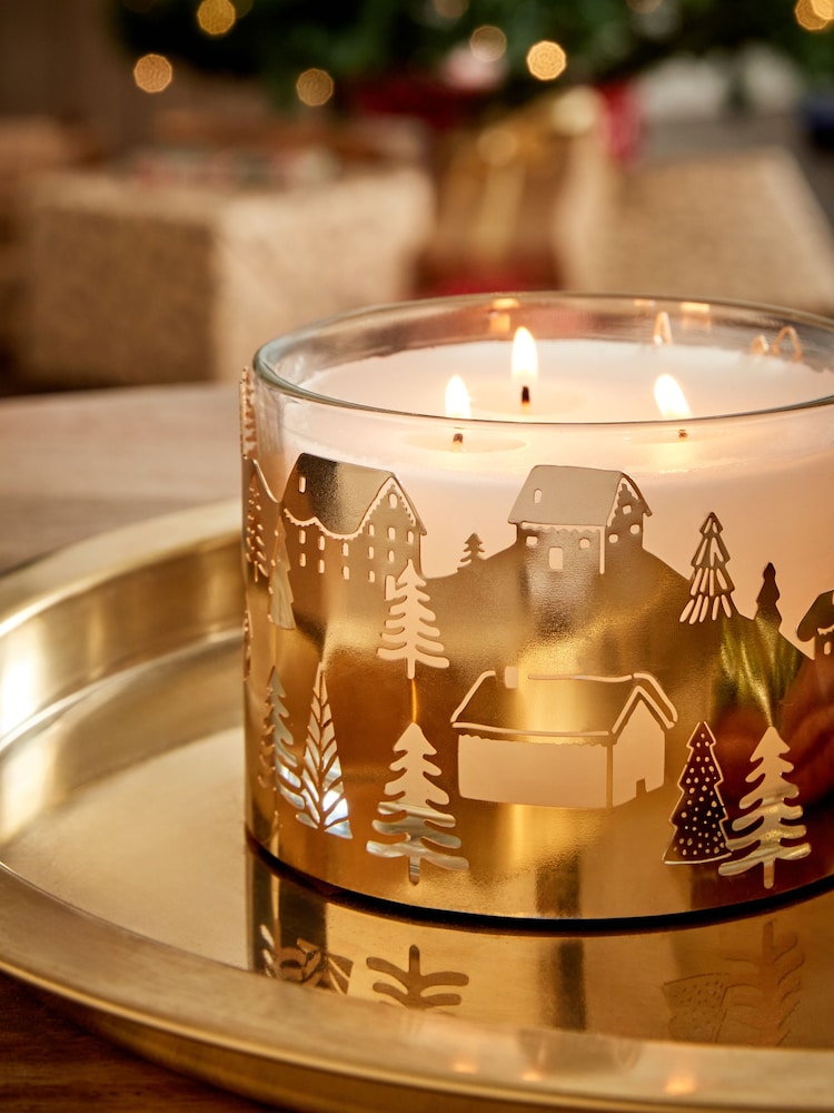 Red Festive Spice Scented Christmas 3 Wick Light Up Candle - Image 2 of 3